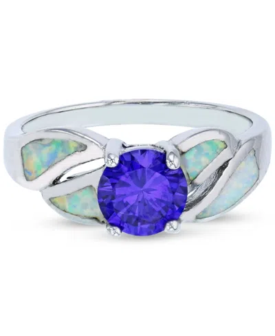 Macy's Purple Cubic Zirconia & Lab-grown Opal Inlay Ring In Sterling Silver In Blue