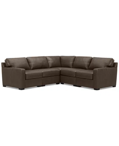 Macy's Radley 101" 5-pc. Leather Square Corner L Shape Modular Sectional, Created For  In Chocolate