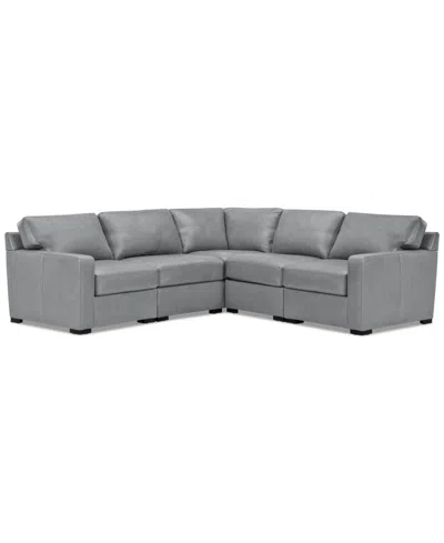 Macy's Radley 101" 5-pc. Leather Square Corner L Shape Modular Sectional, Created For  In Light Grey