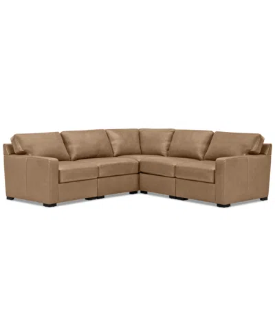 Macy's Radley 101" 5-pc. Leather Square Corner L Shape Modular Sectional, Created For  In Light Natural