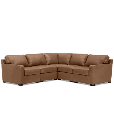 Macy's Radley 101" 5-pc. Leather Square Corner L Shape Modular Sectional, Created For  In Light Tan