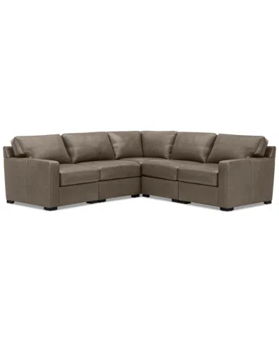 Macy's Radley 101" 5-pc. Leather Square Corner L Shape Modular Sectional, Created For  In Medium Brown