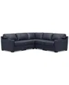 Macy's Radley 136" 5-pc. Leather Square Corner L Shape Modular Sectional In Navy