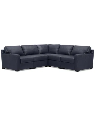 Macy's Radley 101" 5-pc. Leather Square Corner L Shape Modular Sectional, Created For  In Navy