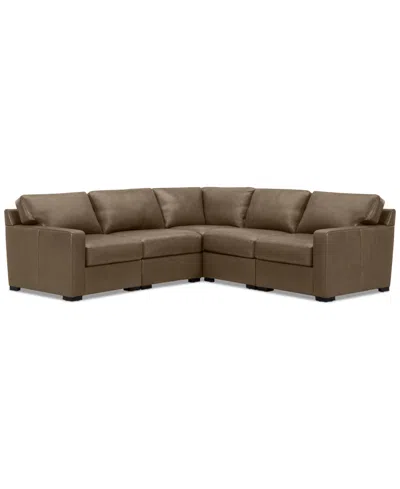 Macy's Radley 101" 5-pc. Leather Square Corner L Shape Modular Sectional, Created For  In Sand