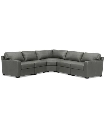 Macy's Radley 113" 5-pc. Leather Wedge L Shape Modular Sectional, Created For  In Gray