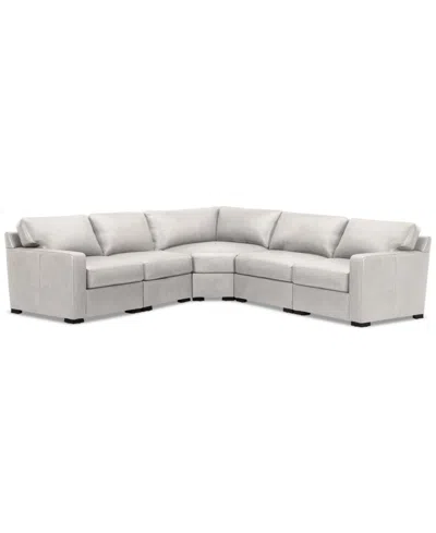Macy's Radley 113" 5-pc. Leather Wedge L Shape Modular Sectional, Created For  In Ash
