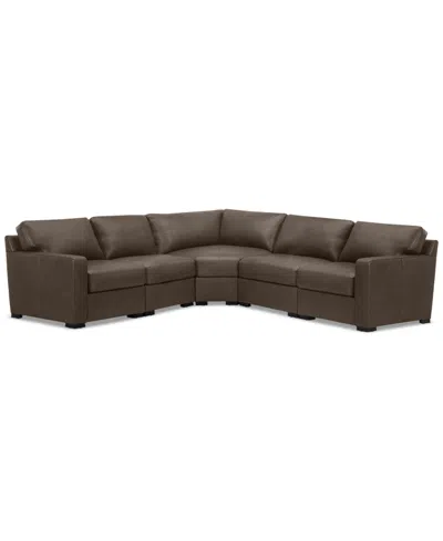 Macy's Radley 113" 5-pc. Leather Wedge L Shape Modular Sectional, Created For  In Brown