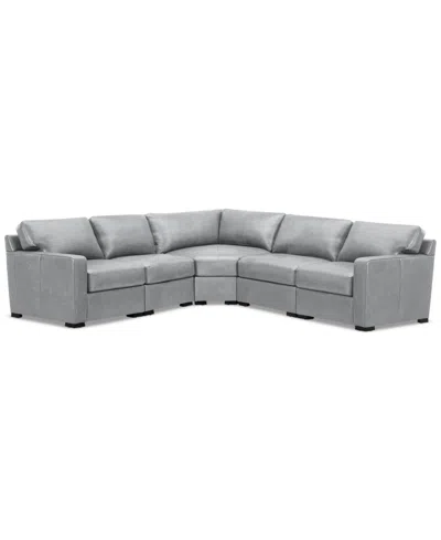 Macy's Radley 113" 5-pc. Leather Wedge L Shape Modular Sectional, Created For  In Gray