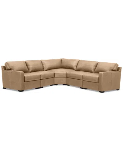 Macy's Radley 113" 5-pc. Leather Wedge L Shape Modular Sectional, Created For  In Light Natural