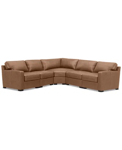 Macy's Radley 113" 5-pc. Leather Wedge L Shape Modular Sectional, Created For  In Light Tan