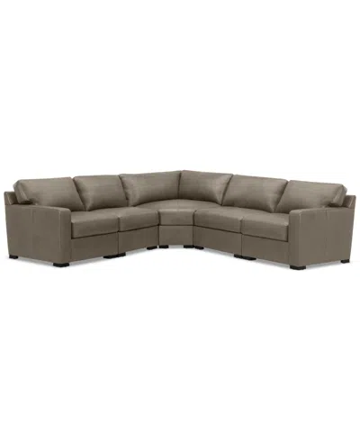 Macy's Radley 113" 5-pc. Leather Wedge L Shape Modular Sectional, Created For  In Gray