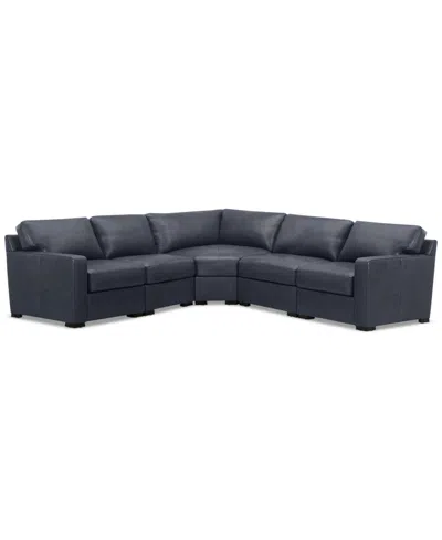 Macy's Radley 113" 5-pc. Leather Wedge L Shape Modular Sectional, Created For  In Blue