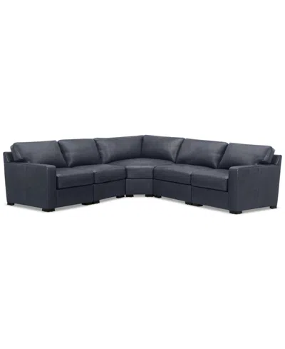 Macy's Radley 113" 5-pc. Leather Wedge L Shape Modular Sectional, Created For  In Navy