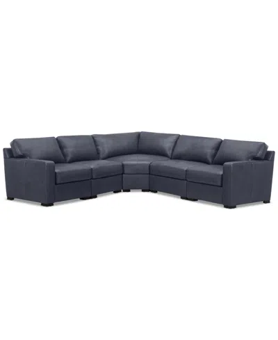 Macy's Radley 113" 5-pc. Leather Wedge L Shape Modular Sectional, Created For  In Blue