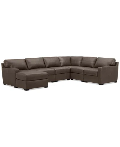 Macy's Radley 129" 6-pc. Leather Square Corner Modular Chaise Sectional, Created For  In Chocolate