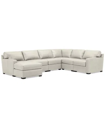 Macy's Radley 129" 6-pc. Leather Square Corner Modular Chaise Sectional, Created For  In Coconut Milk