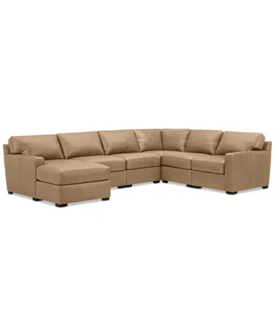 Macy's Radley 129" 6-pc. Leather Square Corner Modular Chaise Sectional, Created For  In Light Natural