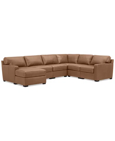 Macy's Radley 129" 6-pc. Leather Square Corner Modular Chaise Sectional, Created For  In Light Tan