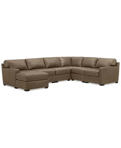 Macy's Radley 129" 6-pc. Leather Square Corner Modular Chaise Sectional, Created For  In Sand