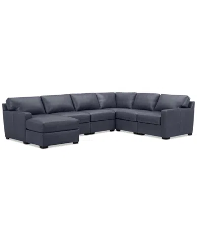 Macy's Radley 129" 6-pc. Leather Square Corner Modular Chaise Sectional, Created For  In Blue