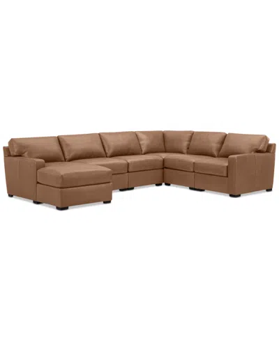 Macy's Radley 129" 6-pc. Leather Square Corner Modular Chaise Sectional, Created For  In Brown