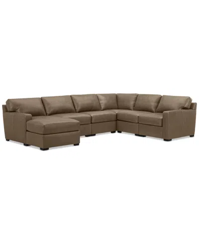 Macy's Radley 129" 6-pc. Leather Square Corner Modular Chaise Sectional, Created For  In Green