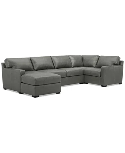 Macy's Radley 136" 4-pc. Leather Square Corner Modular Chaise Sectional, Created For  In Anthracite