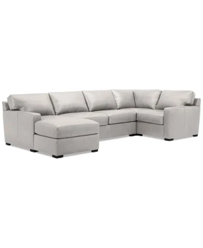 Macy's Radley 136" 4-pc. Leather Square Corner Modular Chaise Sectional, Created For  In Ash