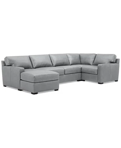 Macy's Radley 136" 4-pc. Leather Square Corner Modular Chaise Sectional, Created For  In Light Grey