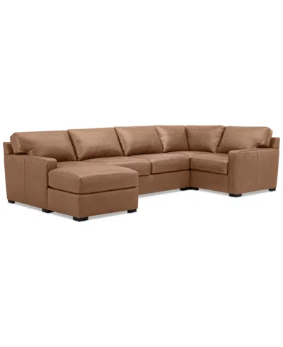 Macy's Radley 136" 4-pc. Leather Square Corner Modular Chaise Sectional, Created For  In Light Tan