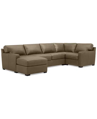 Macy's Radley 136" 4-pc. Leather Square Corner Modular Chaise Sectional, Created For  In Sand