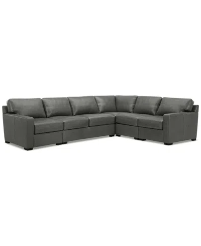 Macy's Radley 136" 5-pc. Leather Square Corner L Shape Modular Sectional In Anthracite