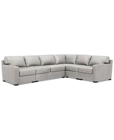 Macy's Radley 136" 5-pc. Leather Square Corner L Shape Modular Sectional In Ash