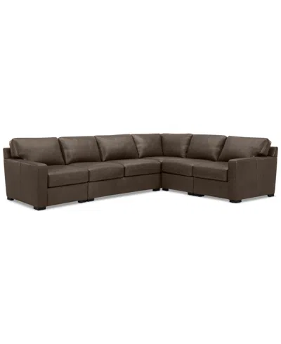 Macy's Radley 136" 5-pc. Leather Square Corner L Shape Modular Sectional In Chocolate