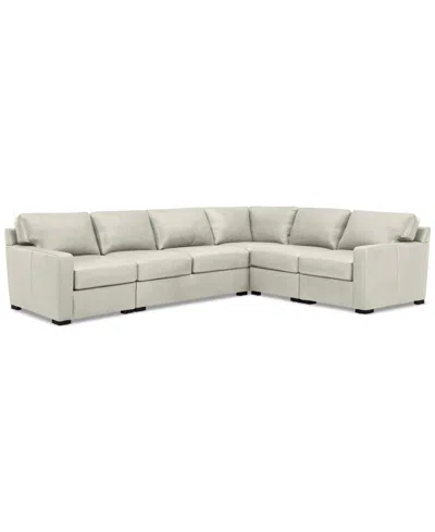 Macy's Radley 136" 5-pc. Leather Square Corner L Shape Modular Sectional In Coconut Milk