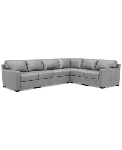 Macy's Radley 136" 5-pc. Leather Square Corner L Shape Modular Sectional In Light Grey