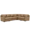Macy's Radley 136" 5-pc. Leather Square Corner L Shape Modular Sectional In Light Natural