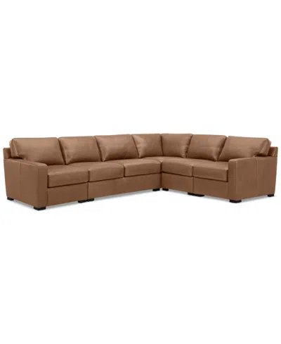 Macy's Radley 136" 5-pc. Leather Square Corner L Shape Modular Sectional In Light Tan