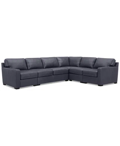 Macy's Radley 136" 5-pc. Leather Square Corner L Shape Modular Sectional In Slate Grey