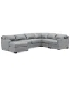 Macy's Radley 136" 4-pc. Leather Square Corner Modular Chaise Sectional, Created For  In Light Grey