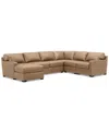 Macy's Radley 136" 5-pc. Leather Square Corner Modular Chase Sectional, Created For  In Light Natural
