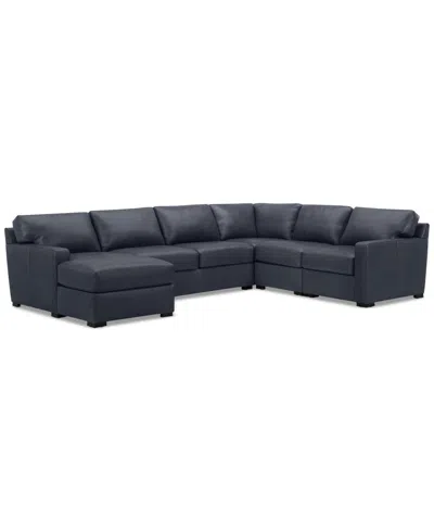 Macy's Radley 136" 5-pc. Leather Square Corner Modular Chase Sectional, Created For  In Navy