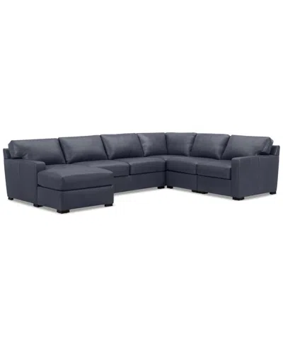 Macy's Radley 136" 5-pc. Leather Square Corner Modular Chase Sectional, Created For  In Gray