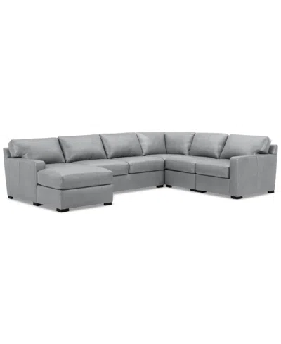 Macy's Radley 136" 5-pc. Leather Square Corner Modular Chase Sectional, Created For  In Gray