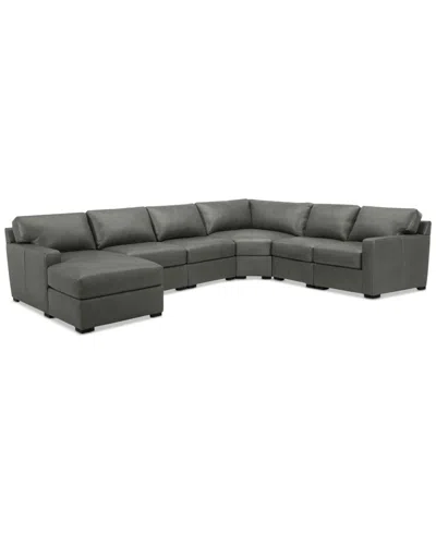 Macy's Radley 141" 6-pc. Leather Wedge Modular Chaise Sectional, Created For  In Anthracite