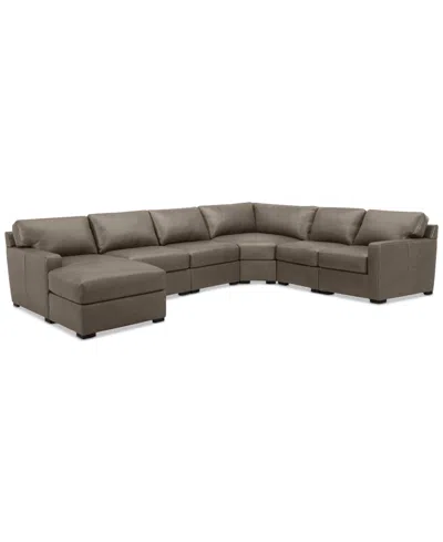 Macy's Radley 141" 6-pc. Leather Wedge Modular Chaise Sectional, Created For  In Brown