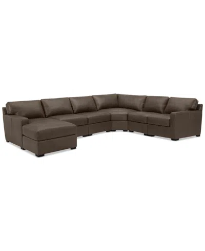 Macy's Radley 141" 6-pc. Leather Wedge Modular Chaise Sectional, Created For  In Chocolate