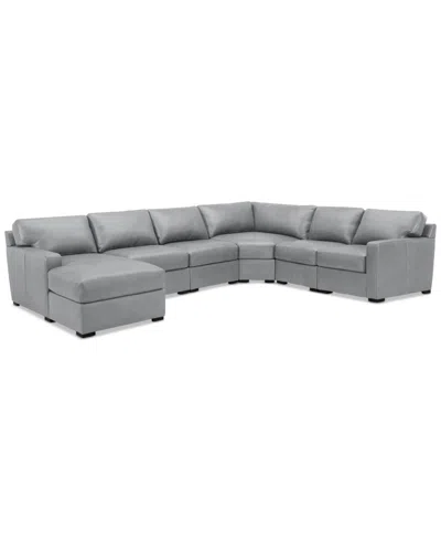 Macy's Radley 141" 6-pc. Leather Wedge Modular Chaise Sectional, Created For  In Light Grey