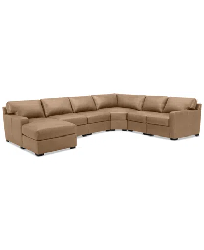 Macy's Radley 141" 6-pc. Leather Wedge Modular Chaise Sectional, Created For  In Light Natural